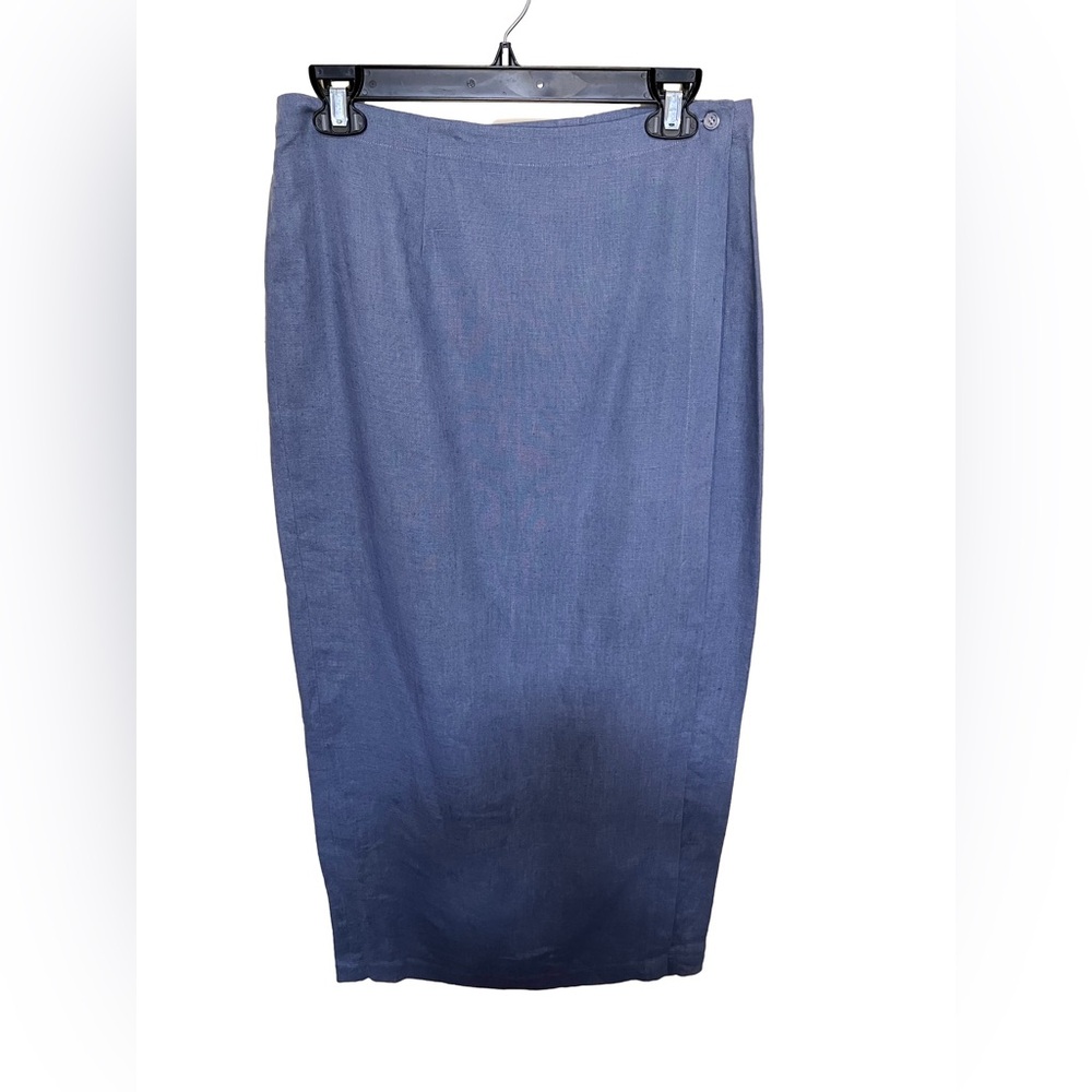 Vintage 14 Finity Naturals 100% Linen Maxi Wrap Skirt Blue Coastal Women